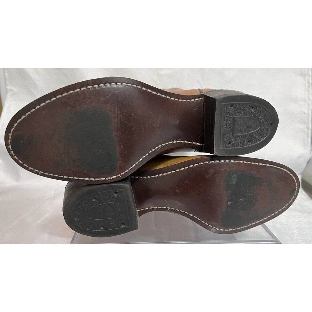 Texas USA Leather Western Pointed Toe Pull On Cowboy Boots Mens 7.5 Tan Country